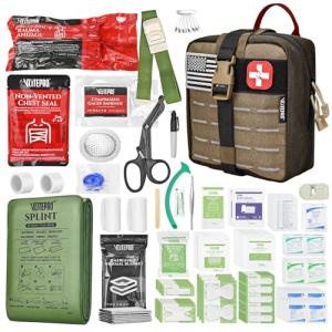 144 Pcs Advanced Trauma First Aid Kit - Emergency Camping Gear with Tourniquet, Compression Bandage, 36" Splint | Portable Survival Gear for Outdoor, Home, Camping- Gift for Husband Dad and Wife-Brown