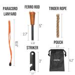 Fire Starter Survival Tool 2-Pack, Ferro Rod Kit with Striker, Paracord Wrist Lanyard, Wood Handle, Tinder Wick, Pouch, Waterproof Flint & Steel Fire Starter for Camping, Hiking and Backpacking Gear