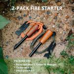 Fire Starter Survival Tool 2-Pack, Ferro Rod Kit with Striker, Paracord Wrist Lanyard, Wood Handle, Tinder Wick, Pouch, Waterproof Flint & Steel Fire Starter for Camping, Hiking and Backpacking Gear