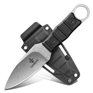 CIVIREVIC Fixed Blade Outdoor Knife with Sheath, 5Cr High Carbon Steel Stonewashed Blade, Full Tang Knife with Non-Slip ABS Handle, Belt & Boot Carry Sheath, Ideal for Camping, Hiking & Survival – Silver