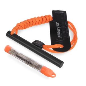 NESAYVER Fire Starter Survival Tool,4 x2/5 in Thick Round Ferro Rod Fire Striker Kit with Paracord Lanyard for Hiking, Camping, Emergency Flint and Steel Up to 20000 Strikes,Tinder Rope