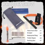 NESAYVER Fire Starter Survival Tool,4 x2/5 in Thick Round Ferro Rod Fire Striker Kit with Paracord Lanyard for Hiking, Camping, Emergency Flint and Steel Up to 20000 Strikes,Tinder Rope