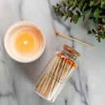 Benevolence LA Decorative Wooden Matches in Glass Jar with Striker | 4 Inches Colored Safety Long Match for Lighting Candles | Apothecary Home & Bathroom Decor - Fluorescent Orange