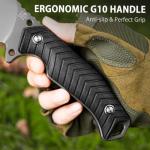 LOTHAR BAT Survival Knife, Full Tang D2 Steel Fixed Blade Knife with G10 Handle, Tactical Hunting Horizontal Carry Knives with Kydex Sheath, Bushcraft Camping Knives, Gifts For Men