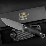 LOTHAR BAT Survival Knife, Full Tang D2 Steel Fixed Blade Knife with G10 Handle, Tactical Hunting Horizontal Carry Knives with Kydex Sheath, Bushcraft Camping Knives, Gifts For Men