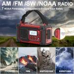 Emergency Weather Radio, AM/FM/SW/NOAA Hand Crank Radio with 10000mAH/37000mWh Portable Large Capacity, USB/Solar/Hand Crank Charging, AAA Battery Operated, SOS Alarm & Flashlight