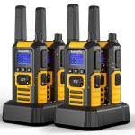 Radioddity HD-1 IP67 Waterproof Floating Walkie Talkies, Heavy Duty Long Range Two Way Radio w/ 2400mAh Battery One-Key Group Call, Vibrate Alert, SOS, Dual PTT, for Construction Hunting, 4 Packs