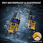Radioddity HD-1 IP67 Waterproof Floating Walkie Talkies, Heavy Duty Long Range Two Way Radio w/ 2400mAh Battery One-Key Group Call, Vibrate Alert, SOS, Dual PTT, for Construction Hunting, 4 Packs