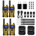 Radioddity HD-1 IP67 Waterproof Floating Walkie Talkies, Heavy Duty Long Range Two Way Radio w/ 2400mAh Battery One-Key Group Call, Vibrate Alert, SOS, Dual PTT, for Construction Hunting, 4 Packs