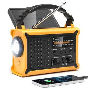 NOAA Weather Radio-12000mAh/44400mWh AM/FM Emergency Portable Radio with Solar Panel/Hand Crank/AC Input Rechargeable Battery and Flashlight SOS Siren Lamp for Indoor/Outdoor Emergencies
