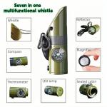 Emergency 7-in-1 Survival Whistle Kit:120dB Loud Safety Whistle with Compass,Thermometer, LED Light,Signal Mirror & Waterproof Case for Outdoor Adventures Fire Starter for Hiking/Camping/Water Safety