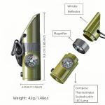 Emergency 7-in-1 Survival Whistle Kit:120dB Loud Safety Whistle with Compass,Thermometer, LED Light,Signal Mirror & Waterproof Case for Outdoor Adventures Fire Starter for Hiking/Camping/Water Safety