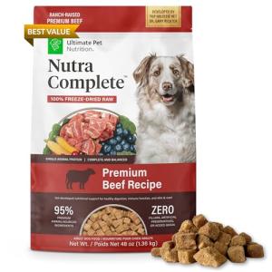 ULTIMATE PET NUTRITION Nutra Complete Freeze Dried Raw Dog Food, Veterinarian Formulated with Antioxidants, Prebiotics & Amino Acids (3 Pound, Beef)