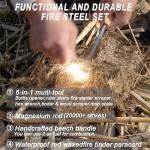 Fire Starter, Traditional Magnesium Ferro Rod, 20,000+ Strikes, Beech Handle, Survival Igniter with Neck Waxed Fire Tinder Paracord (28inch) & 6-in-1 Multi-Tool Striker-2 Packs