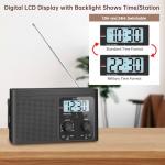 DreamSky AM FM Radio Portable - Shortwave Radio Battery Powered or Plug in Wall for Home Outdoor, Strong Reception, Large Dial Easy to Use, Digital Time Display, Transistor Antenna, Seniors Small Gfit