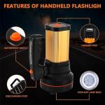 CSNDICE Flashlights High Lumens Rechargeable, 8000LM LED Rechargeable Flashlight, IP65 Waterproof Linterna Recargable, 6000mAh Long Lasting Flashlights for Home, Camping, Boat, Farm Use.(Gold)