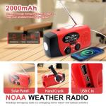 Hand Crank Emergency Radio, AM/FM/NOAA Weather Radio with 2000mAh/7400mWh Battery Operated, Solar Power Bank Radio Flashlight Cell Phone Charger, 4 Power Indicators, SOS Siren for Emergency Kit
