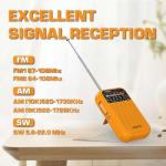 XHDATA D220 Portable Radio AM FM SW Shortwave Receiver Pocket Radios, 2AA Battery Operated Transistor Radio with Excellent Reception for Gift, Family, Elder (Orange)
