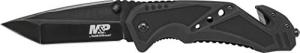 Smith & Wesson M&P SWMP11B 8.9in High Carbon S.S. Folding Knife with 3.8in Tanto Point Blade and Aluminum Handle for Outdoor, Tactical, Survival and EDC, One Size, Black