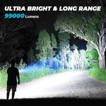 SKNSL Rechargeable Led Flashlights High Lumens: 1000000 Lumen Super Bright Flashlight, 7 Modes with COB Work Light, IPX6 Waterproof, Powerful Handheld Flash Light for Home, Camping, Hiking