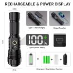 Flashlights High Lumens Rechargeable, 1000000LM LED Super Bright Flash Light, Zoomable Linternas with LCD Digital Display, 5 Mode, Waterproof, Powerful Tactical Flashlight for Emergencies Camping Gift