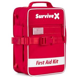 SurviveX Large First Aid Kit for Car, Travel & Home - Emergency Kit for Hiking, Camping, Backpacking and Outdoors - Includes Zip Stitch Wound Closure Strips - FSA HSA Approved