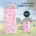 Wake In Cloud - Kids Sleeping Bag for Girls Toddlers, Camping in Warm Cold Weather, Backpacking Lightweight Compact Outdoor Liner for 3 Seasons Summer Spring Fall, Unicorn Rainbow Pink