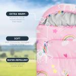 Wake In Cloud - Kids Sleeping Bag for Girls Toddlers, Camping in Warm Cold Weather, Backpacking Lightweight Compact Outdoor Liner for 3 Seasons Summer Spring Fall, Unicorn Rainbow Pink