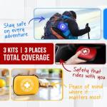 EVERLIT CARE Mini-Aid Kits | Portable, Lightweight, Water-Resistant Case with Travel-Friendly Carabiners | Bulk 180 Pcs First Aid Items for School, Work, Outdoor, Camping, Home & Office | Pack of 3