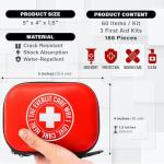 EVERLIT CARE Mini-Aid Kits | Portable, Lightweight, Water-Resistant Case with Travel-Friendly Carabiners | Bulk 180 Pcs First Aid Items for School, Work, Outdoor, Camping, Home & Office | Pack of 3