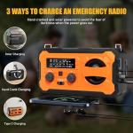 Hand Crank Emergency Radio, 10000mAh Weather Radio with AM/FM/NOAA, Solar Prower, SOS Alarm, Phone Charging, LED Flashlight, Portable Survival Gear for Outdoor & Home Emergencies Kits, Orange