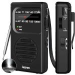 Jazmm Portable Radio AM FM,Battery Operated Radio with 3W Large Speaker,Transistor radios with Best Reception,Pocket with Back Clip,Flashlight,3.5mm Earphone Jack,Tuning Light,Gift for Elder