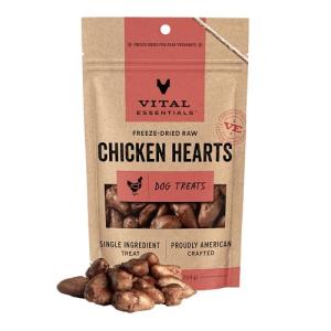 Vital Essentials Single Ingredient Chicken Hearts Dog Treats, 1.9 oz | Freeze-Dried Raw | Premium Quality High Protein Training Treats | Grain Free, Gluten Free, Filler Free