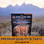 Peak Refuel Beef Pasta Marinara | 49g Protein | 1040 Calories | 100% Real Meat | Premium Freeze Dried Backpacking & Camping Food | 2 Servings | Ideal MRE Survival Meal (2 Serving Pouch)