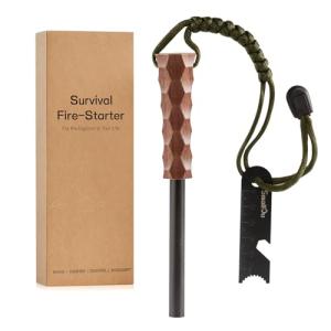 Ferro Rod Fire Starter, Survival Flint and Steel Fire Starter Kit for Hiking, Bushcraft,Camping Essentials Gear, Emergency Supplies - Ideal Gift for Explorers (Black Walnut Handle)