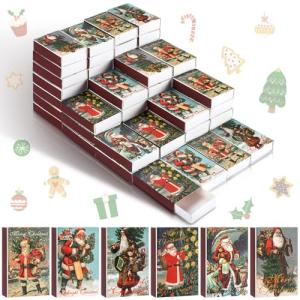 Threlaco 60 Pcs Christmas Blank Matches Containers 2.24 x 1.42 x 0.59 Inches Holiday Match Holder Xmas Decorative Match Storage Boxes DIY Countdown Christmas Party Favor for Guests