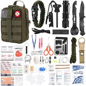 Gifts for Man Dad Husband, 210 PCS Survival First Aid kit, Professional Survival Gear Camping Essentials Emergency Medical Goods for Camping Boat Home Car Disaster Adventure (Khaki)