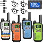 Walkie Talkies Long Range for Adults,Rechargeable Walkie Talkie 22 FRS NOAA Family Walky Talky 2 Way Radio with Earpiece Dual PTT 1500mAh Battery VOX Type-C Charging for Camping Hiking Cruise,4Pack