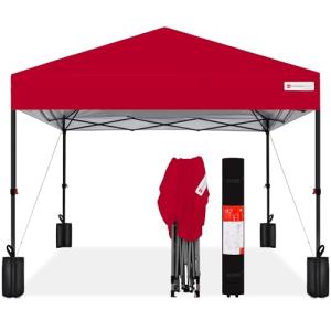Best Choice Products 10x10ft 1-Person Setup Pop Up Canopy Tent Instant Portable Shelter w/ 1-Button Push, Case, 4 Weight Bags - Red