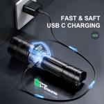 Rechargeable Flashlights 10000 High Lumens Single One Mode Super Bright, High Powered LED Flashlight USB C, High Beam 3280 ft Long Lasting Powerful Heavy Duty Strong Flash Light For Security Hiking