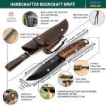BeaverCraft Bushcraft Knife Full Tang 9.8" - Bush Knife with Fire Starter & Leather Sheath BSH4F - 5" Fixed Blade Carbon Steel - Camping Knives for Hiking, Survival, Outdoor