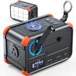 BROWEY Portable Power Station 153Wh Camping Small Solar Generator with Hand Crank 120V 150W AC Outlet Lithium Battery Power Bank, Wireless Charging Emergency Charger for Outdoor Travel Home Backup