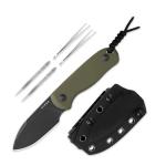 Kizer Drop Bear Fixed Blade Knife, 2.57" Black Stonewash D2 Blade EDC Camping Knife with Olive Green G10 Handle & Hidden Tool, Full Tang Hunting Survival Knives with Adjustable Kydex Sheath, 1094M1