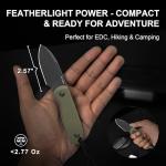 Kizer Drop Bear Fixed Blade Knife, 2.57" Black Stonewash D2 Blade EDC Camping Knife with Olive Green G10 Handle & Hidden Tool, Full Tang Hunting Survival Knives with Adjustable Kydex Sheath, 1094M1