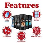 AXE Men's Body Wash Variety Set, 6 Pack, Assorted Scents, 3-in-1 Body, Face and Hair Wash, 8.5 Oz. Each
