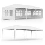 Tangkula Heavy Duty Party Tent - 10x30 Ft White Event Tent with 6 Sidewalls & 2 Zippered Doors, Ideal for Outdoor Weddings, Parties & Backyard Events