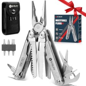 BIBURY Multitool with Pocket Knife, Birthday Gifts for Men, 19-in-1 Stainless Steel Pliers with Scissors, Self-locking Multi tools with EDC Sheath for Home, Camping, Hiking, Survival -BI2038A
