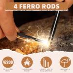 Owldacious Fire Starter Survival Kit – 4 Ferro Rods (4", 3.2", 2×2.4"), 2 Strikers, 2 Tinder Wicks (13" Each), and 2 Paracords (40“ Each). Flint and Steel Emergency Tool.