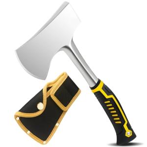 SLNIHAMS 13.5" Camping Hatchet, Forged Carbon Steel Axe with Ergonomic Anti-Slip Grip & Heavy-Duty Oxford Nylon Sheath – Outdoor Survival, Camping, Wood Splitting & Hiking Tool