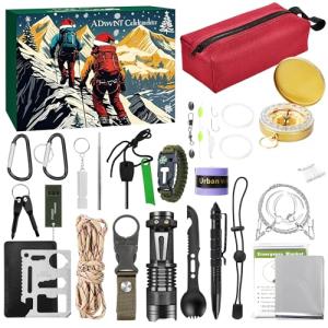 Survival Kit Advent Calendar 2025 for Men - Survival Gear and Supplies 24 Days Christmas Countdown Surprise Gifts for Men Teen, 2025 Xmas Gift Emergency Tools for Outdoor Adventure, Hiking, Hunting